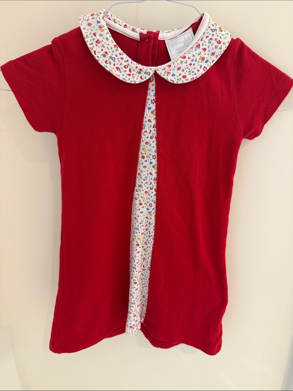 Little English Red Short-Sleeve Polo Dress with Floral Trim